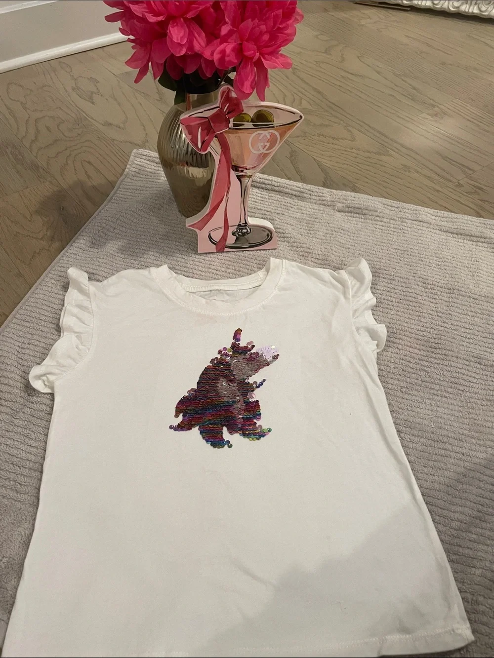Cat & Jack White Short Sleeve Tee with Multicolor Sequin Bunny